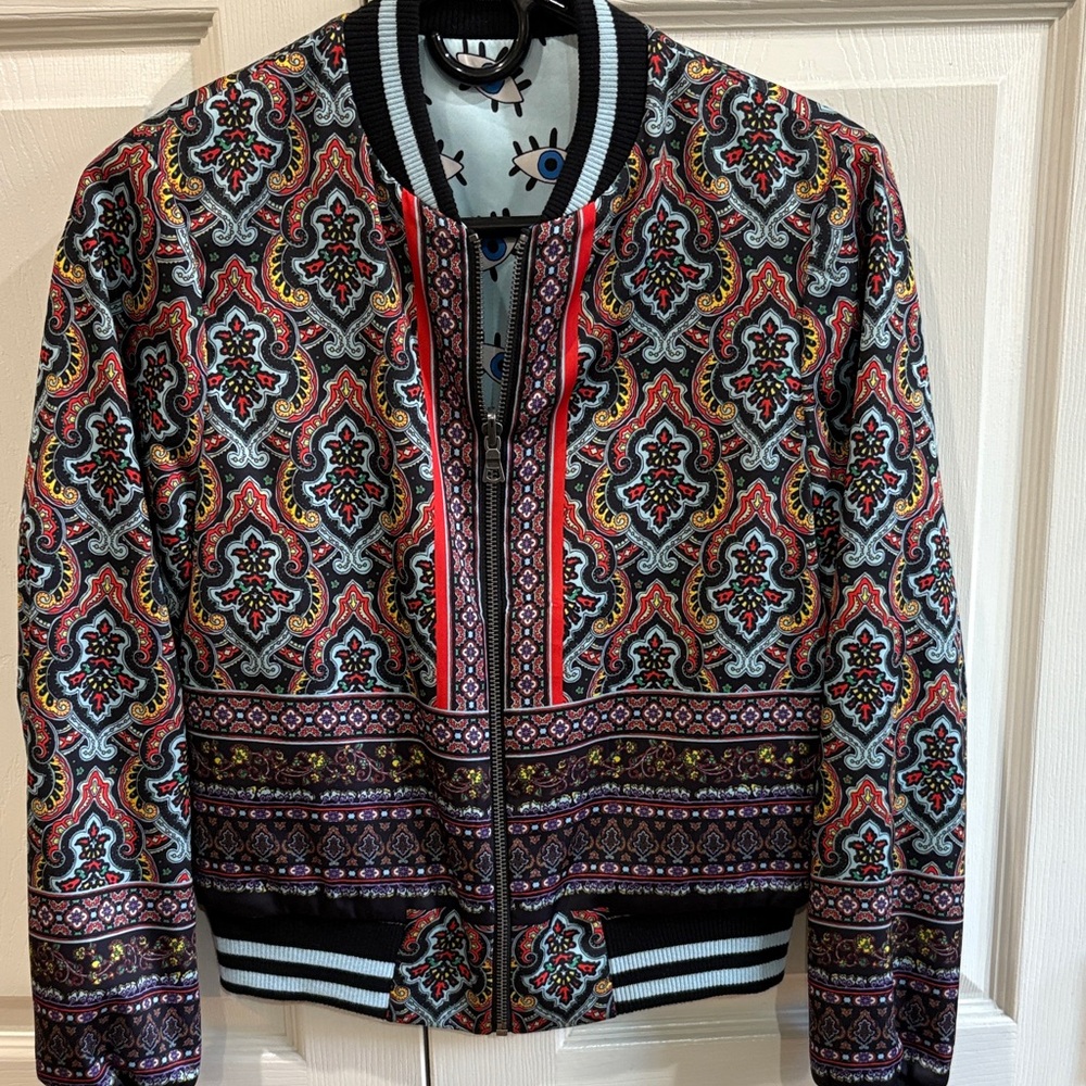 Alice + Olivia Lonnie Reversible XS Multicolor Patterned Bomber Jacket